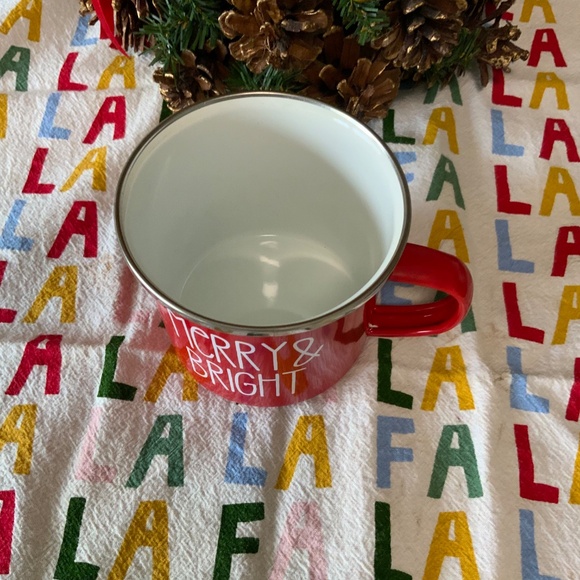 Red Enamel Christmas/Winter Mug, Merry & Bright, New - Picture 2 of 5